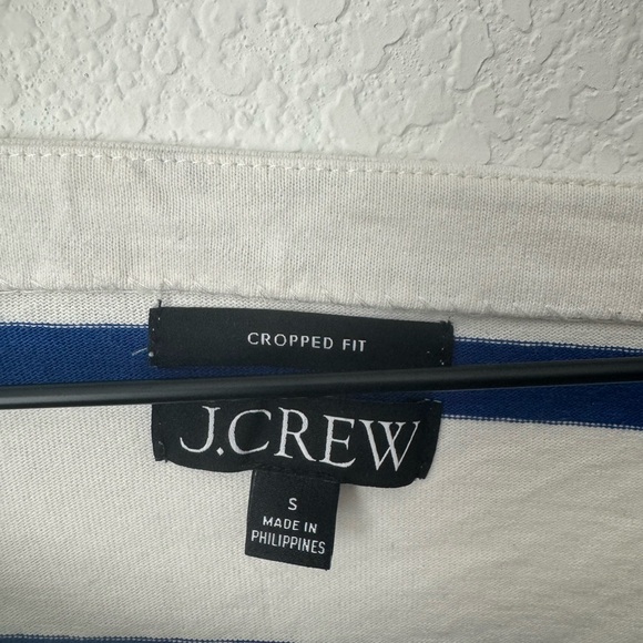 JCREW Cropped Fit Cotton Blue Striped Long Sleeve Top Nautical Preppy Small - Picture 3 of 6
